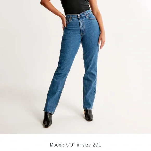 Abercrombie curve love 90’s ultra high rise straight jean - Picture 2 of 6